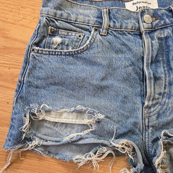 Reformation Womens Dixie High-Rise Denim Shorts 25 Distressed Raw Hem Button Fly - Picture 5 of 12